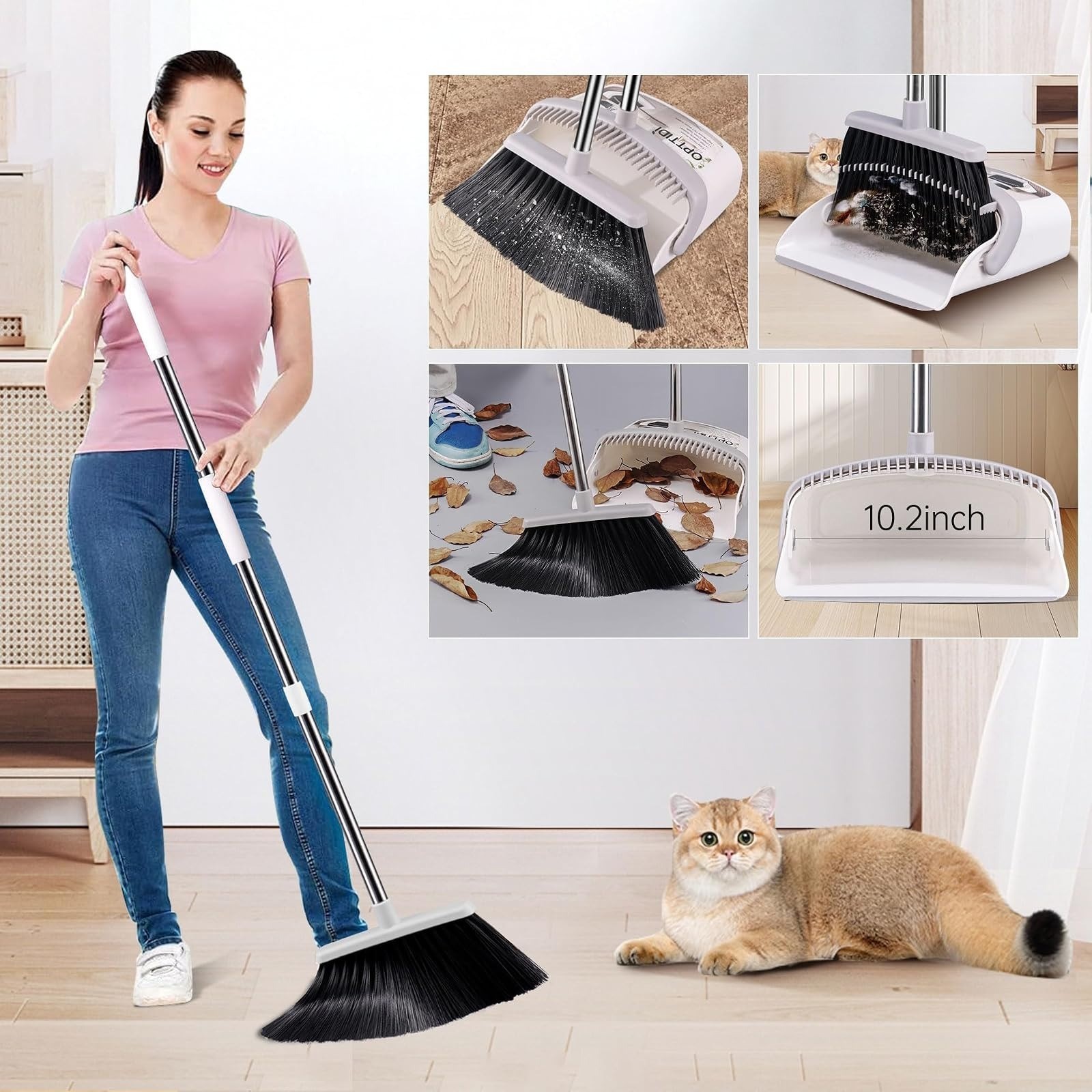 OPTTIDI Broom and Dustpan Combo Set for Indoor Outdoor Cleaning