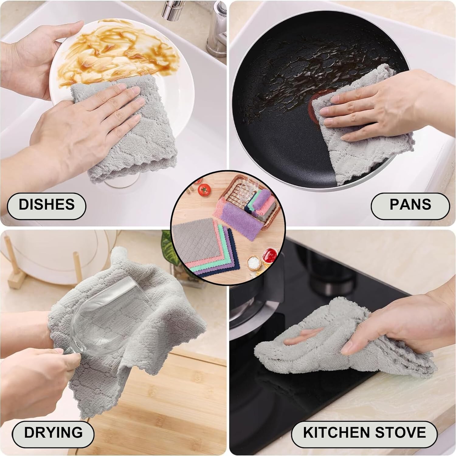 12 Pack Kitchen Dish Cloths (10×10 Inches) All Purpose Microfiber dishtowels