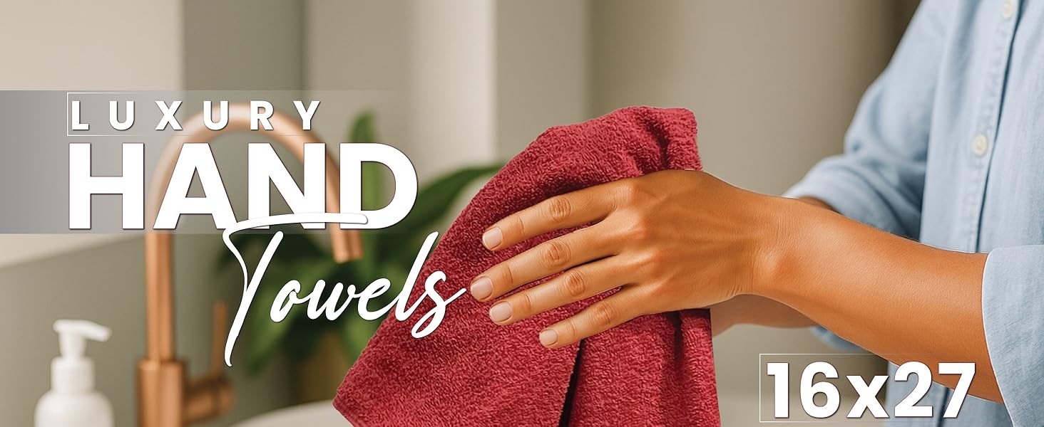 Luxury Hand Towels – 550 GSM, 16×27 Inch, Pack of 6, 100% Ring Spun Cotton –