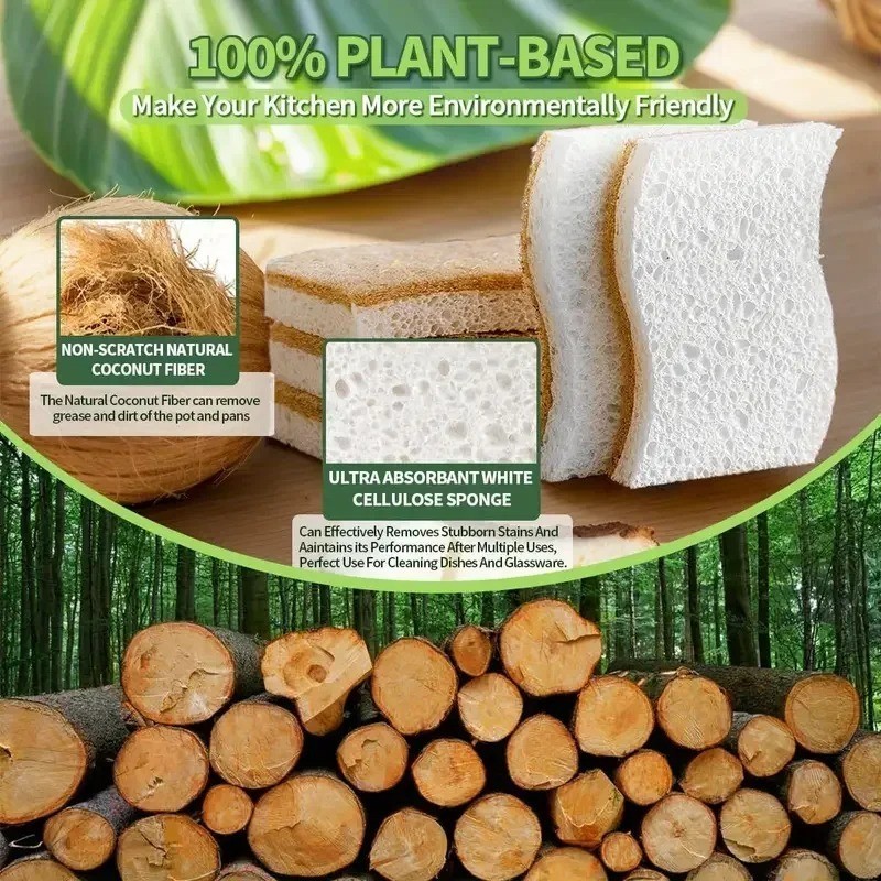 12pcs Kitchen Sponge Natural Biodegradable Eco-Friendly Dish Sponges for Kitchen