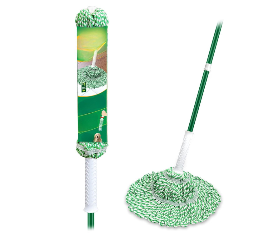 Tornado Twist Mop Cotton Blend Head Steel Handle Green White NEW