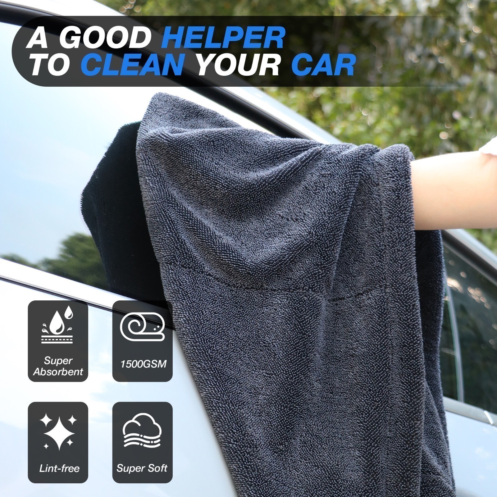 Super Absorbent Microfiber Car Drying Towel Twisted Loop 24” x 36″ 1500GSM