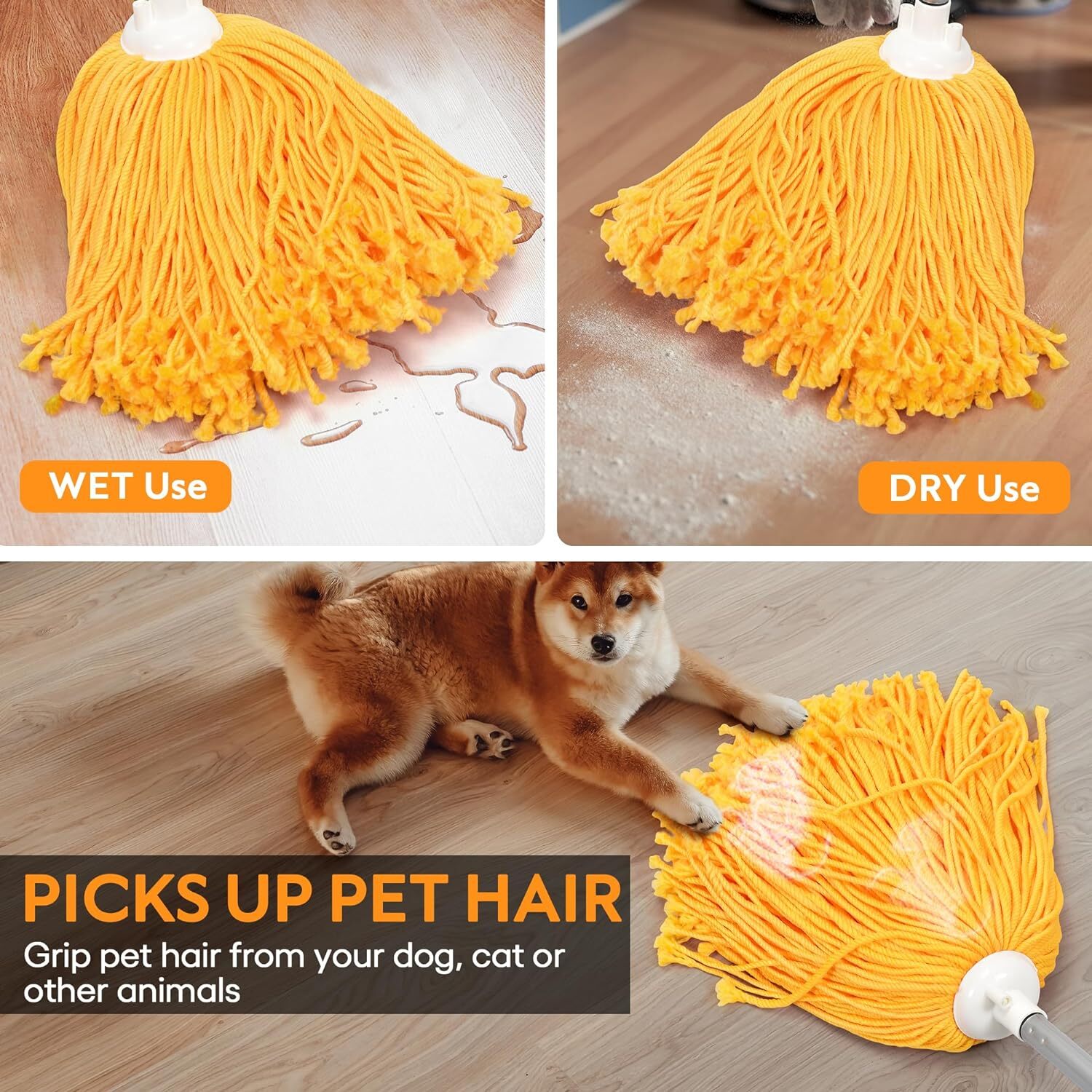 Microfiber Mop with 54″ Stainless Steel Spin Handle Incl. 2Pcs Microfiber Cloth