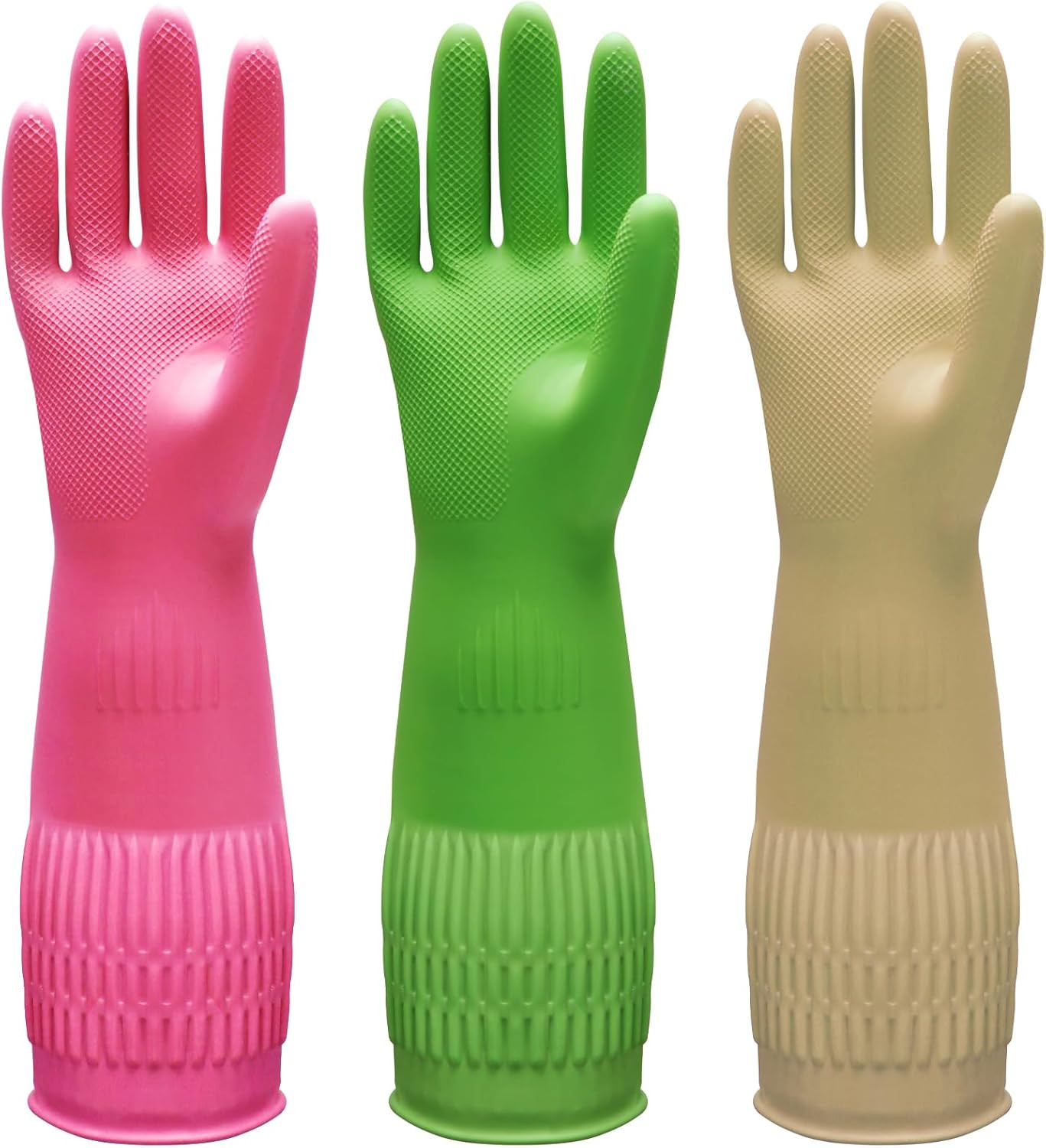 3 Pairs 15″ Long Rubber Cleaning Gloves Non Slip Waterproof Dishwashing
