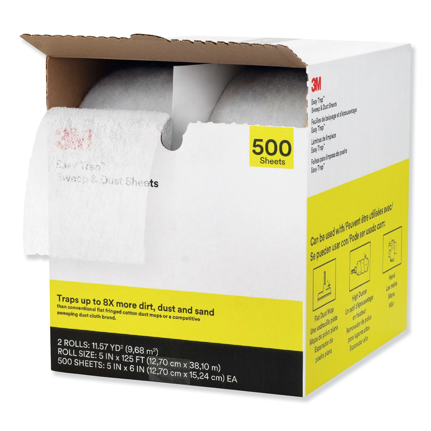 3M Easy Trap Duster, 5″ x 125 ft, White, 250 Sheet/Roll, 2 Rolls/Carton
