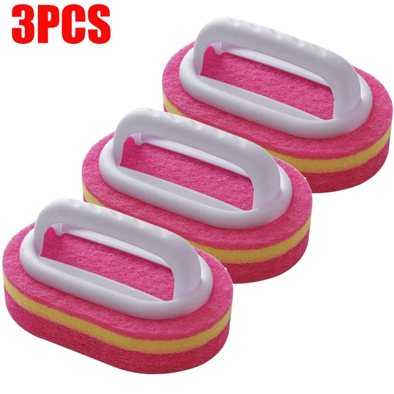 6/3/1Pcs Household Cleaning Brush with Handle Sponge High-Density Thick Scouring