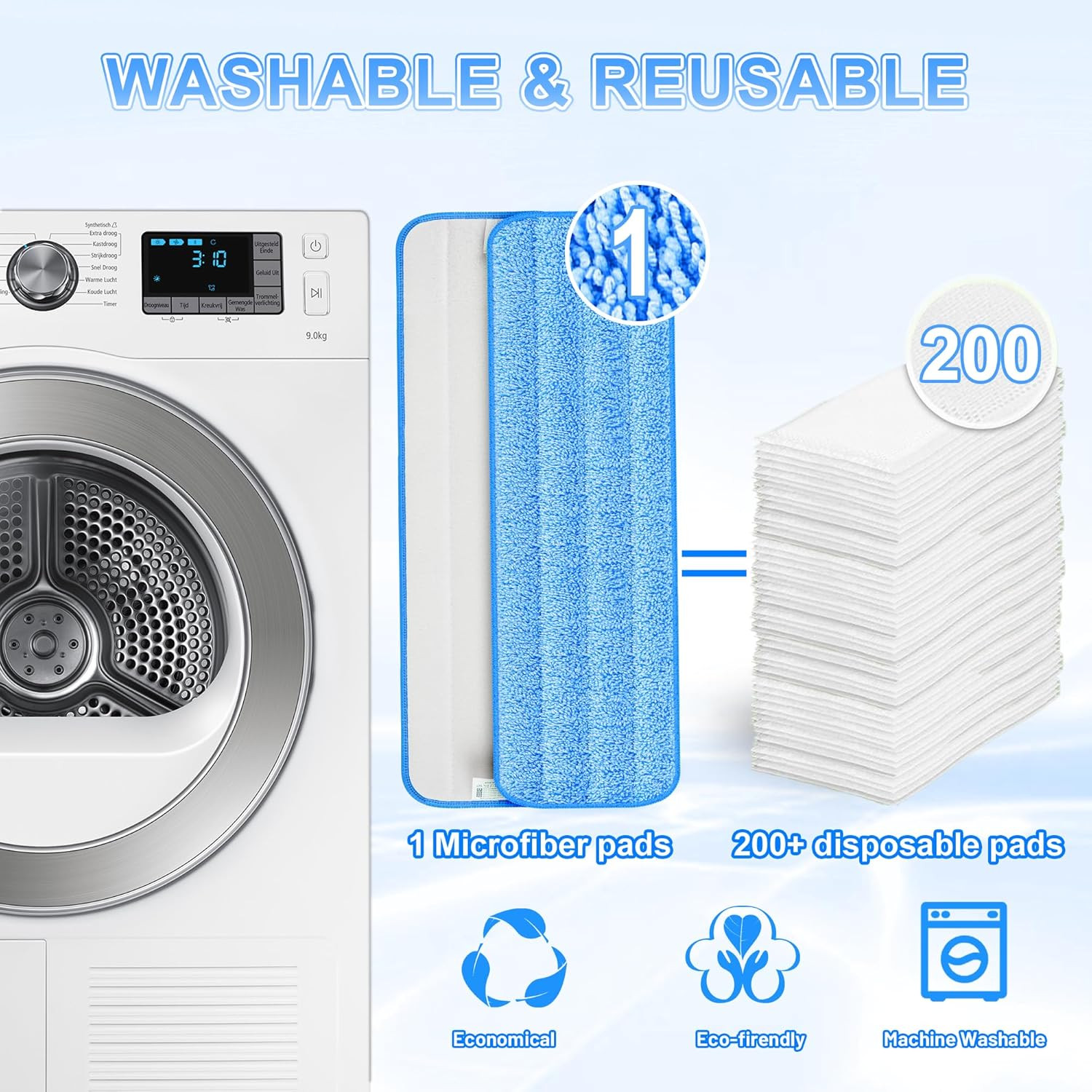 8 Pack Reusable Mop Pads for Swiffer PowerMop 15in Microfiber Washable Refills