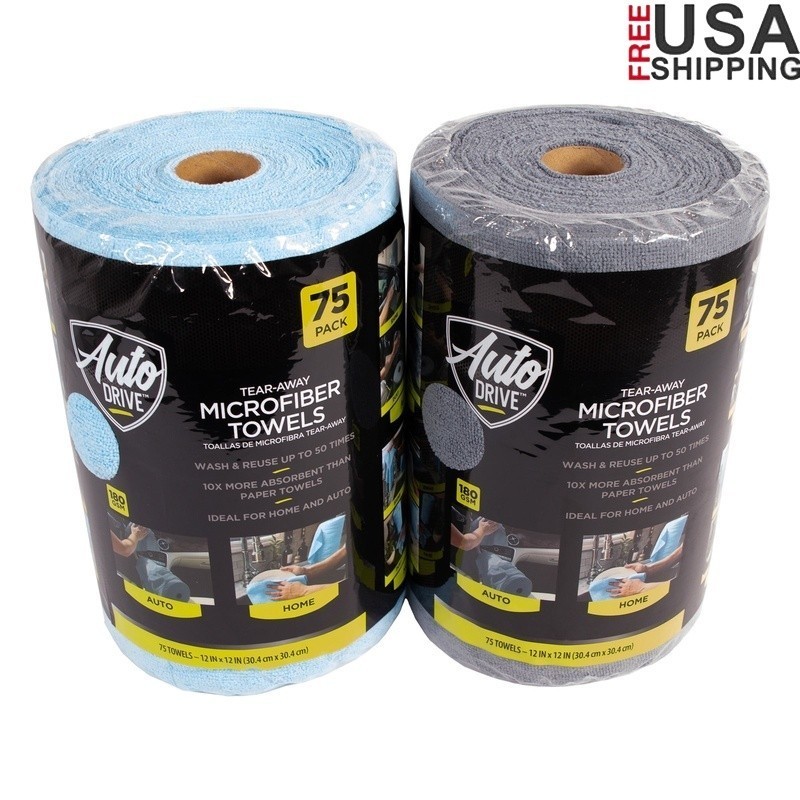 75 Count Tear Away Microfiber Towels Roll Absorbent Washable Cleaning Cloths New
