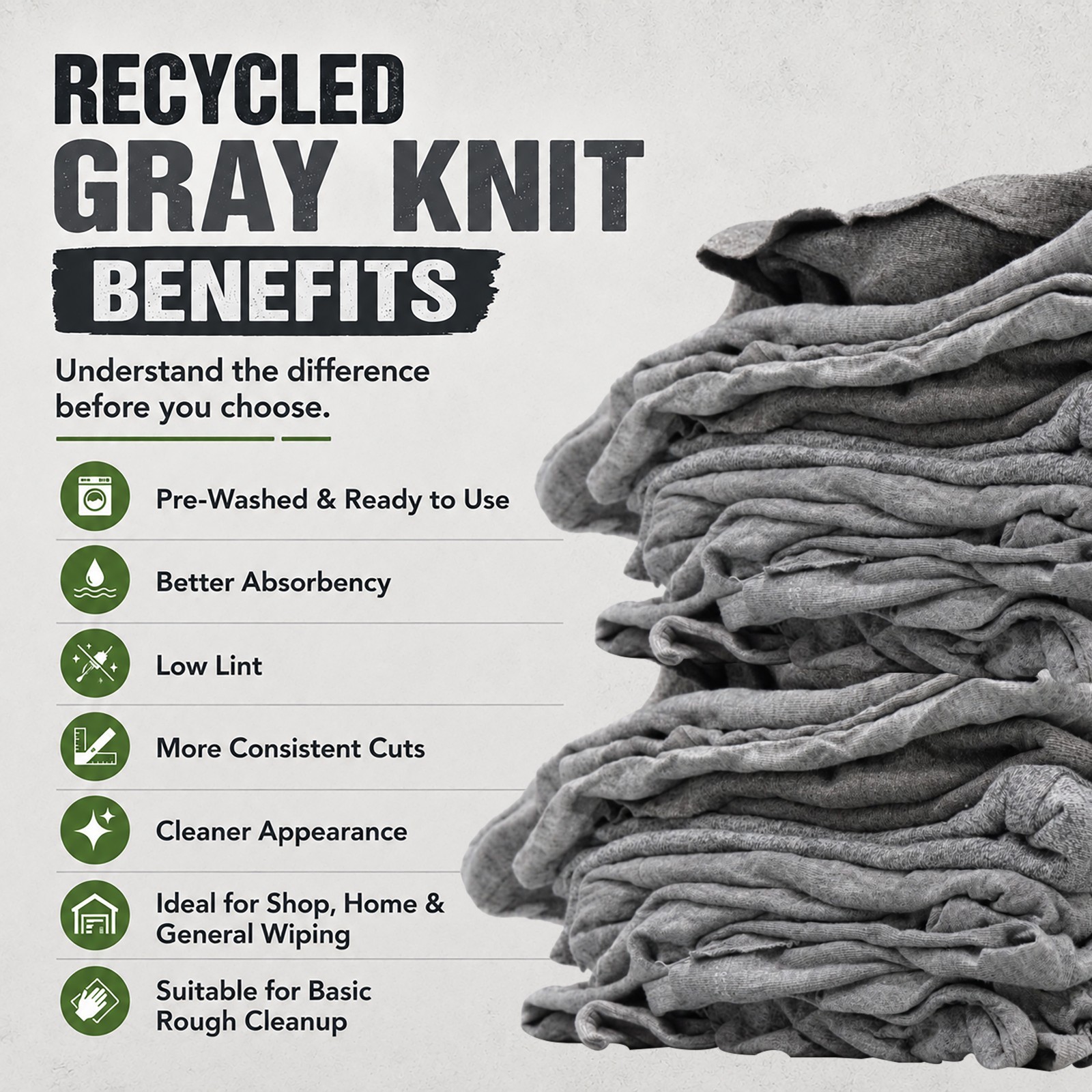 Gray Knit T-Shirt Rags Bulk Cotton Shop Rags Multipurpose Cleaning Wipers – Bags