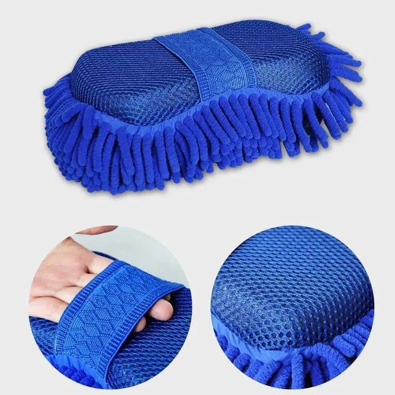 2Pcs Microfiber Car Wash Sponge Gloves Cleaning Brush Auto Washing Towel Set