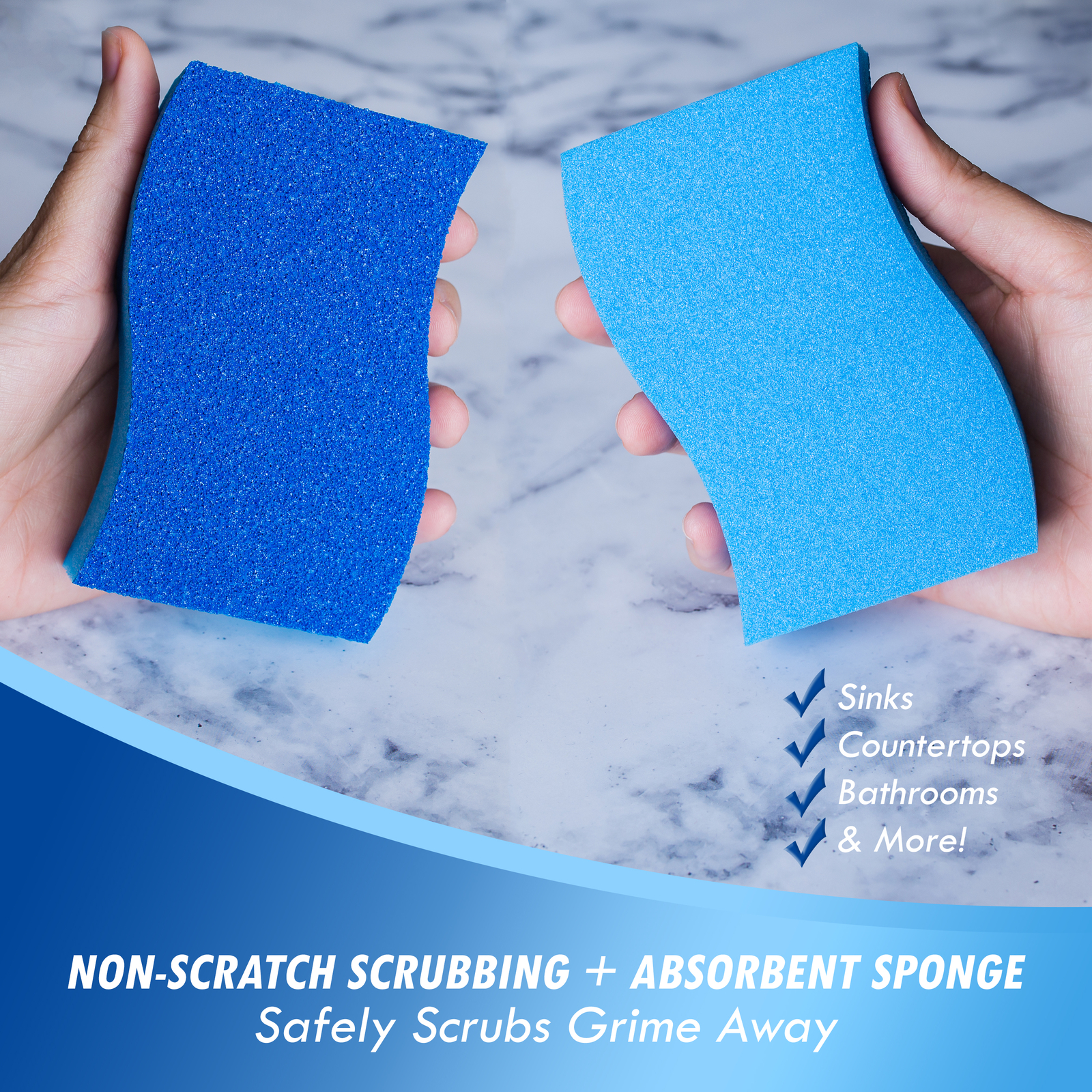 Elitra Antimicrobial Non-Scratch Scrubber Cleaning Sponge, Blue – 24 Pack –