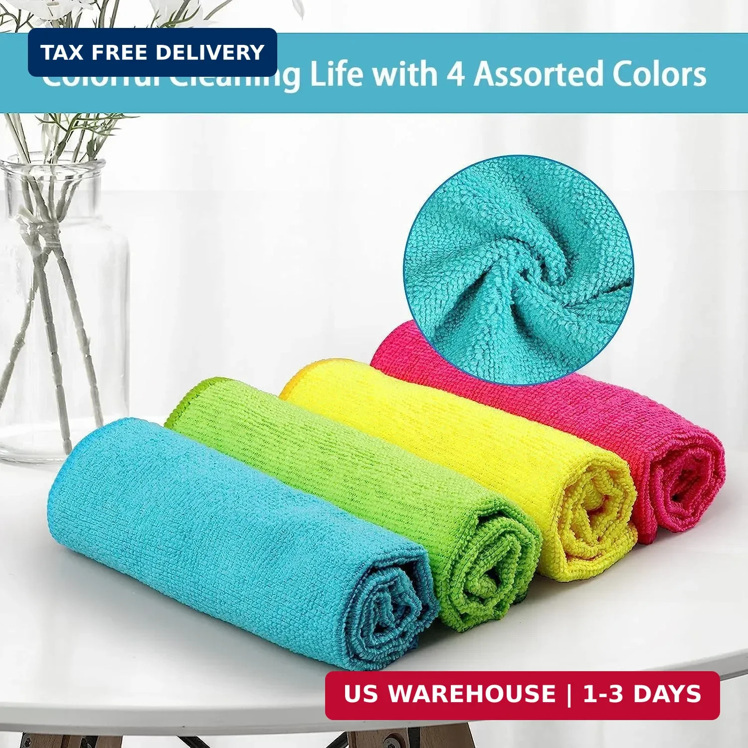 Microfiber Cleaning Cloth 12 Pack Reusable Towels Multi Color 11.5×11.5