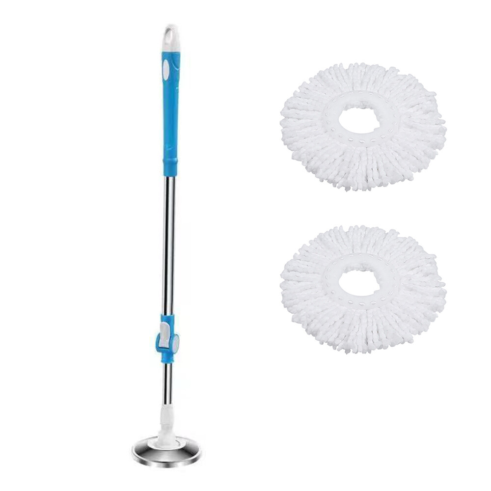 360° Rotating Spinning Mop Pole Handle Replacement with 2x Microfiber Mop Heads