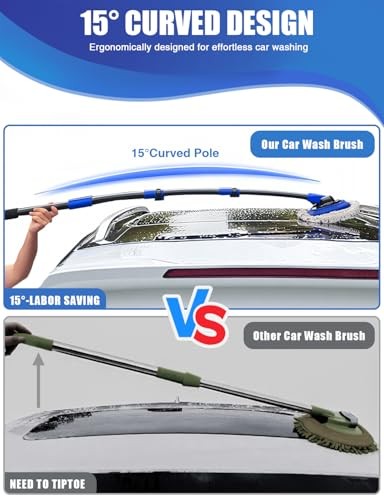 15°Curved Car Wash Brush with Long Handle Kit, 55-Inch 4-Section Extendable