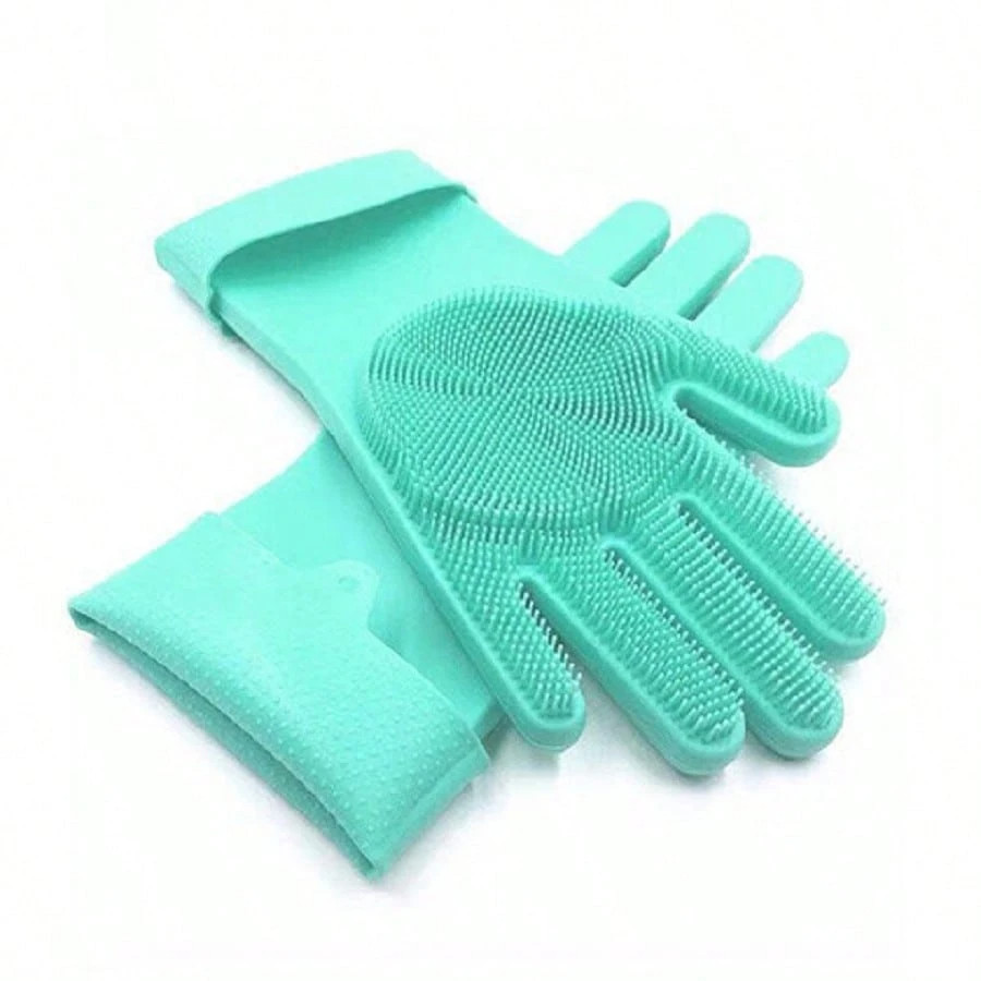 1Pair Dishwashing Gloves Waterproof Silicone Cleaning Scrubber Kitchen Tools USA
