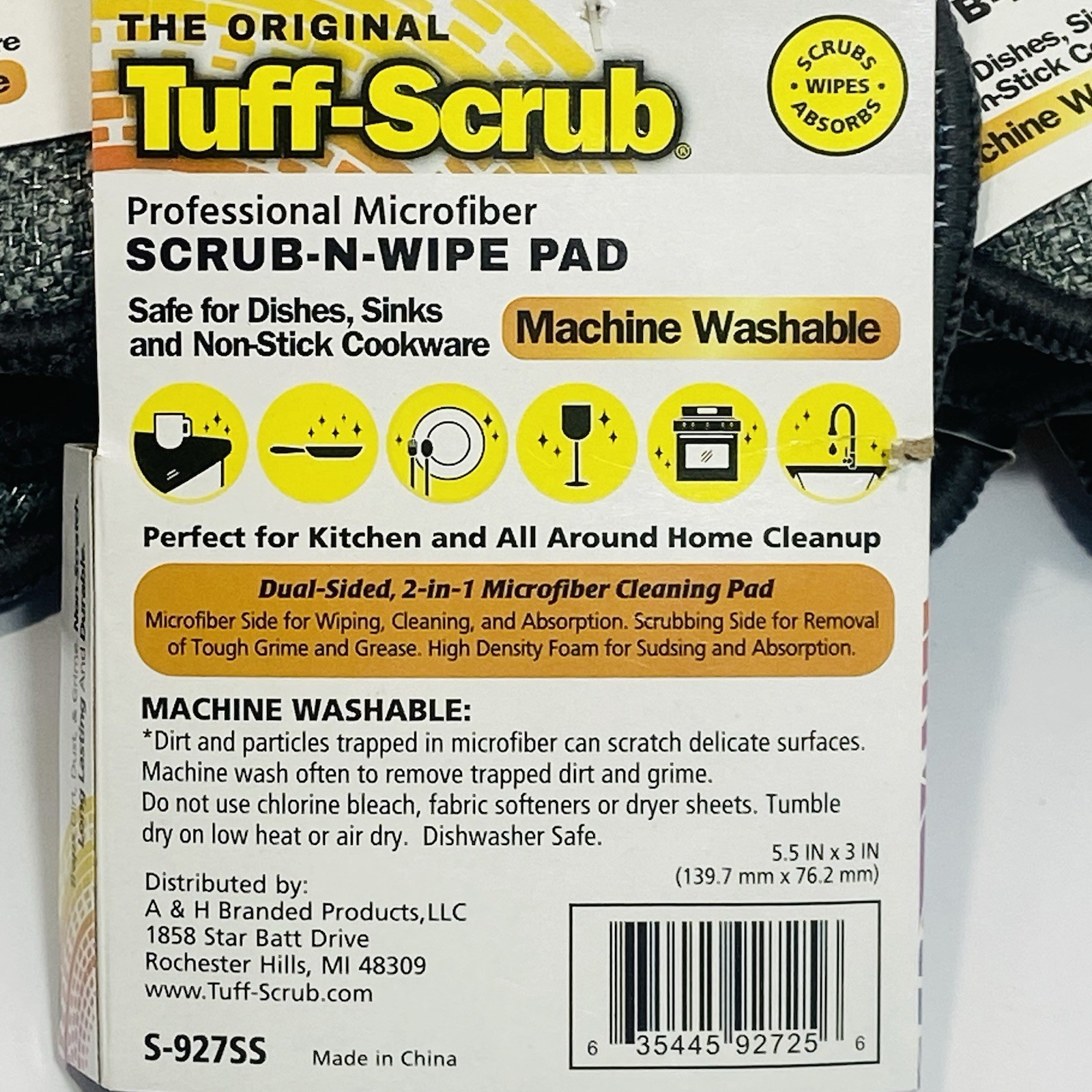 Tuff-Scrub Microfiber Pad Professional SCRUB-N-WIPE ~ Machine Washable ~ 10-Pack
