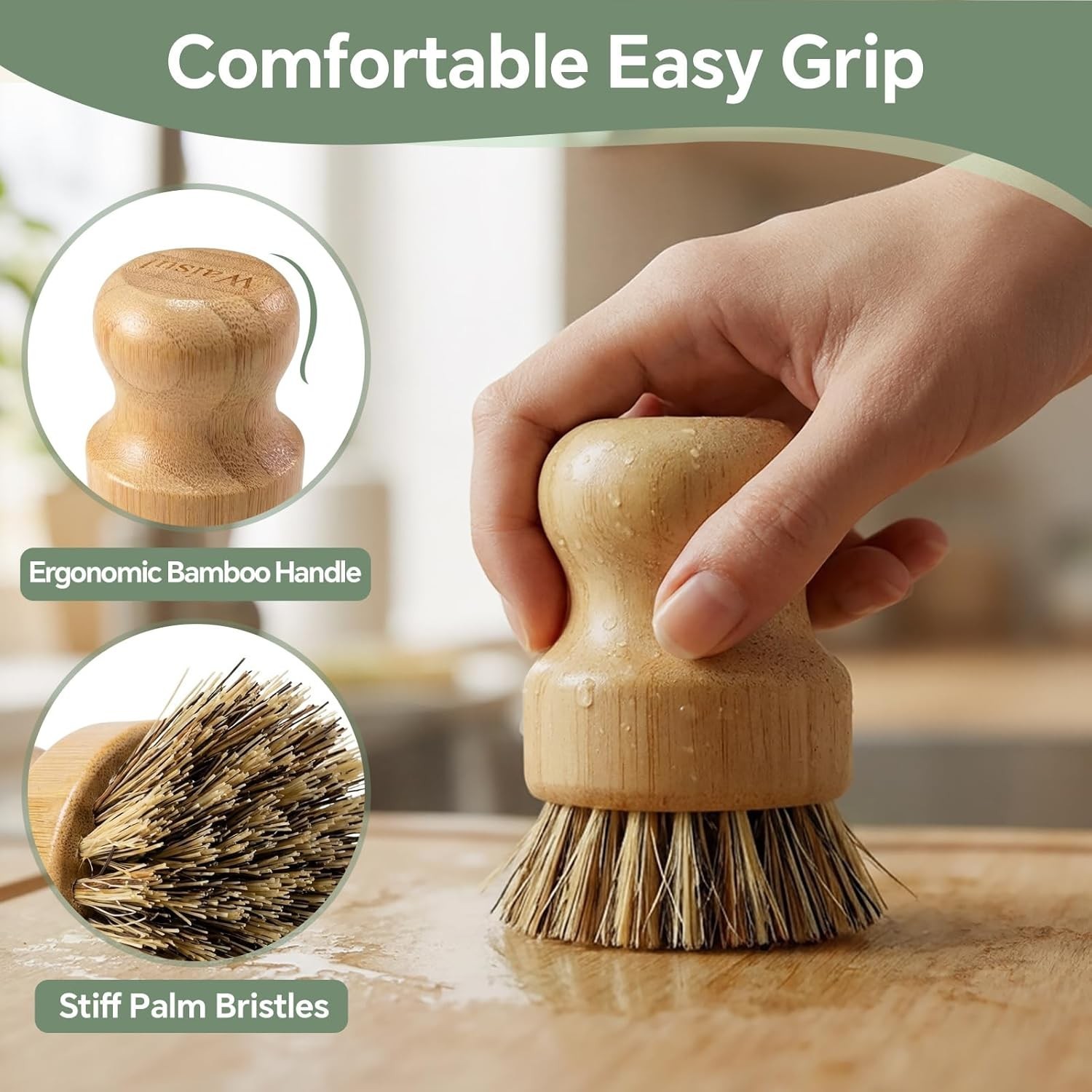 2 Medium Sisal & 2 Firm Coconut Coir Brushes: Sustainable Dish Cleaning Duo