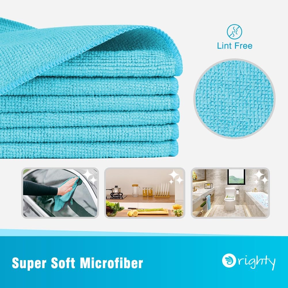 Microfiber Cleaning Cloth, Cleaning Rags, 12 Pack, 12×11 In, Blue | Microfiber