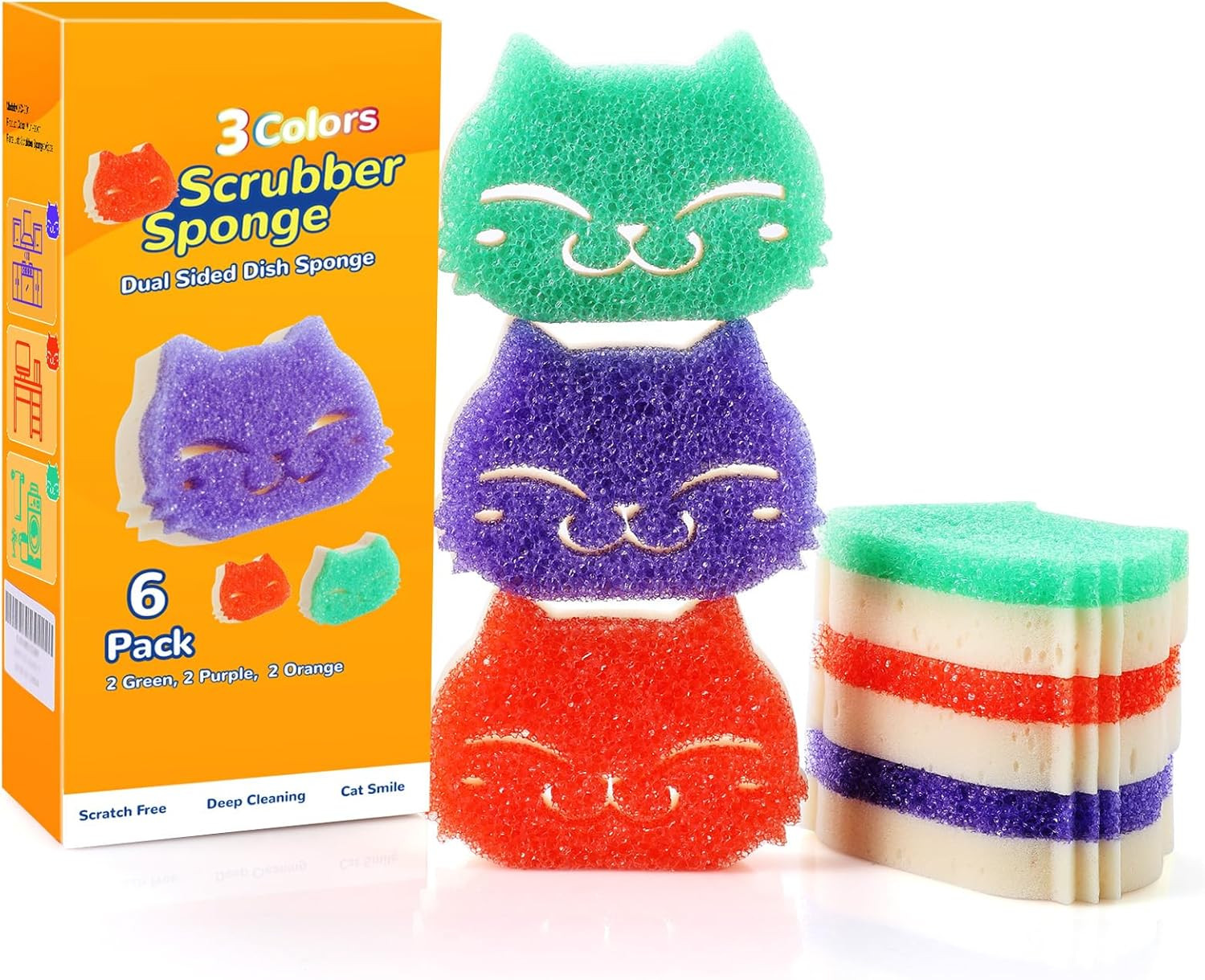 6 Pack Scrub Sponge, Dual-Sided, Smart-Temp Firmness, Dish Scrubber | Non-Scr…