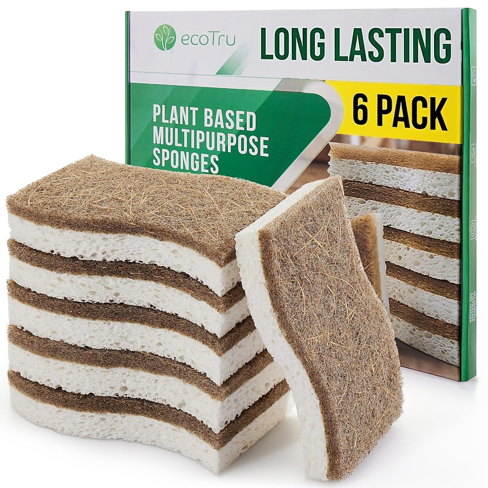 6 Pack Natural Kitchen Sponges Compostable Cellulose