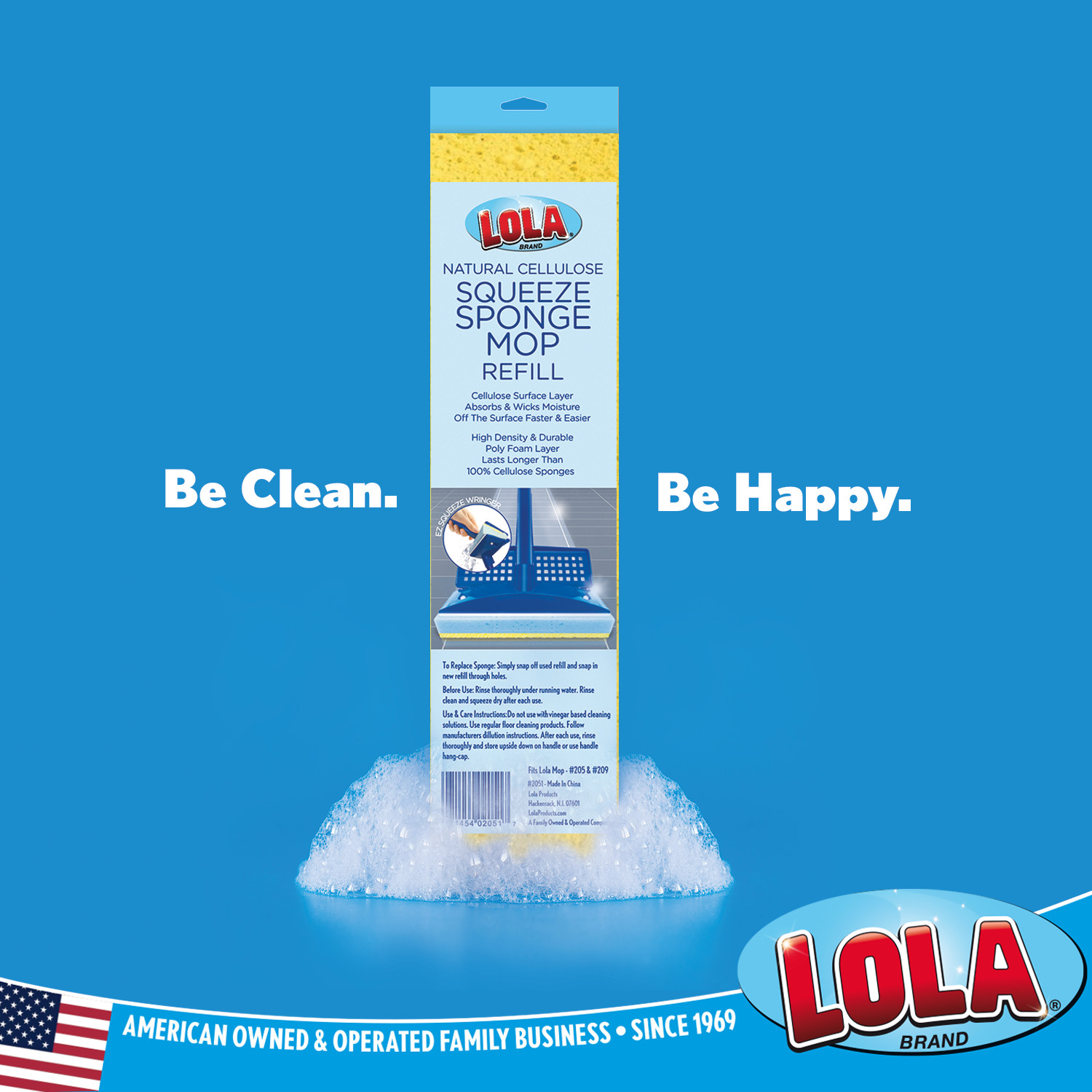 Squeeze Sponge Mop Refill 6 Pk -w/ Foam & Cellulose Layer -Only Fits LOLA Mop