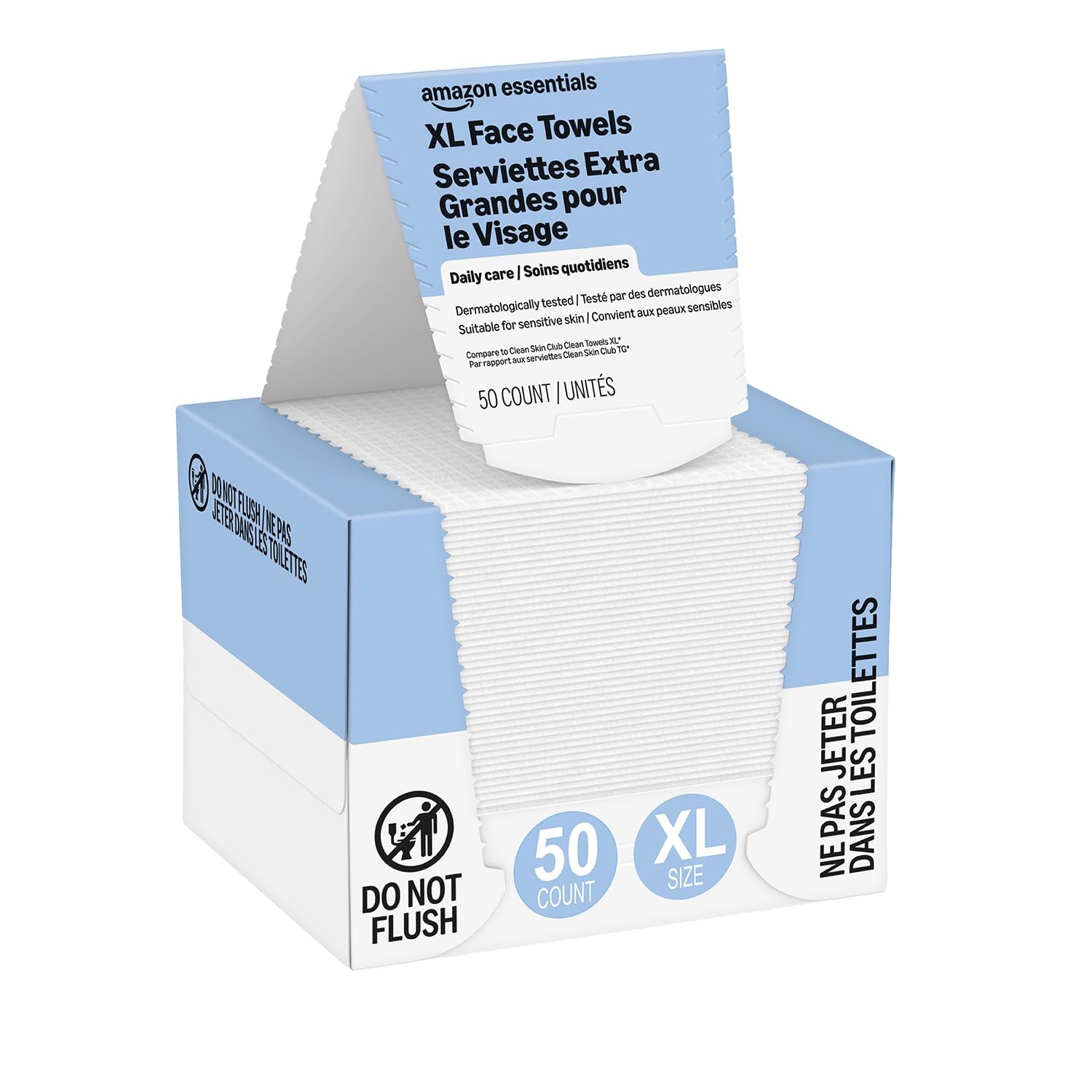Amazon Essentials XL Dry Face Towels, Ultra Soft, 1 Count (Pack of 50)