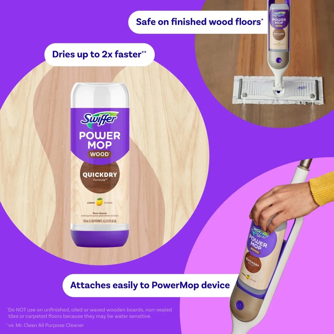 Swiffer Power Mop Wood Quickdry Floor Cleaner – 2 Pack 25.3 oz. each