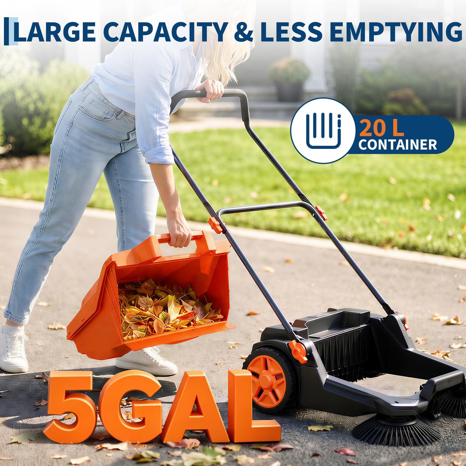 25.6″ Width Manual Sweeper Walk-Behind Hand Push Floor Sweeper Adjustable Handle
