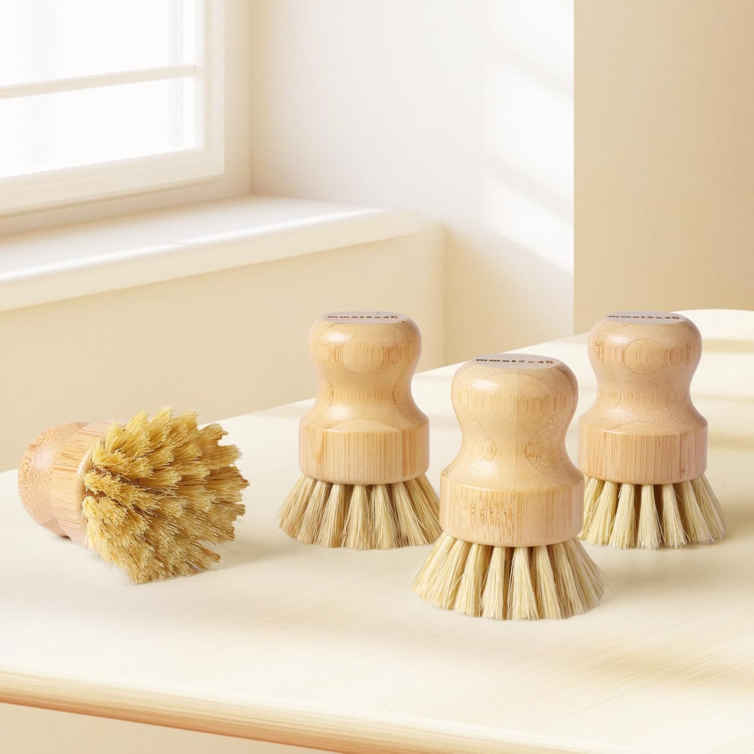 4 Pack Bamboo Dish Brush Natural Sisal Scrub Brush for Dishes Pots Pans Cookware