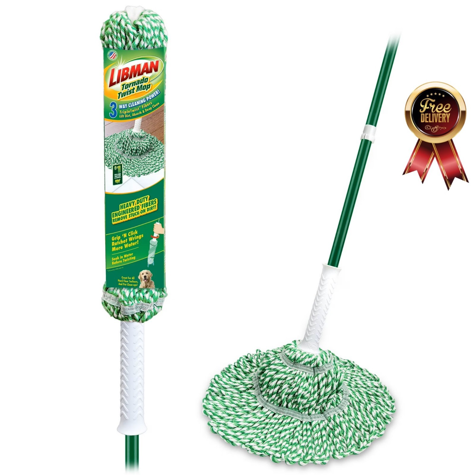 Tornado Twist Mop with Cotton Blend Head Steel Handle Green & White