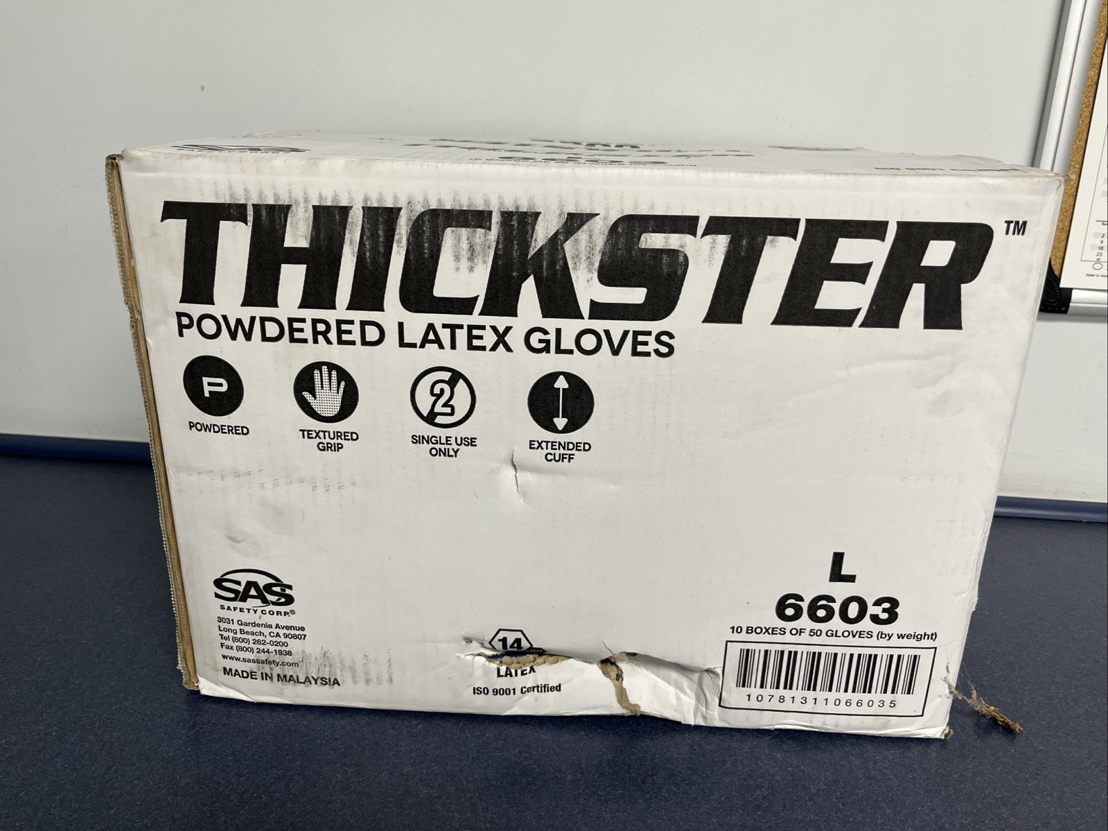 SAS THICKSTER Textured Blue Powdered Latex Gloves (Case of 10 boxes) 500 Large