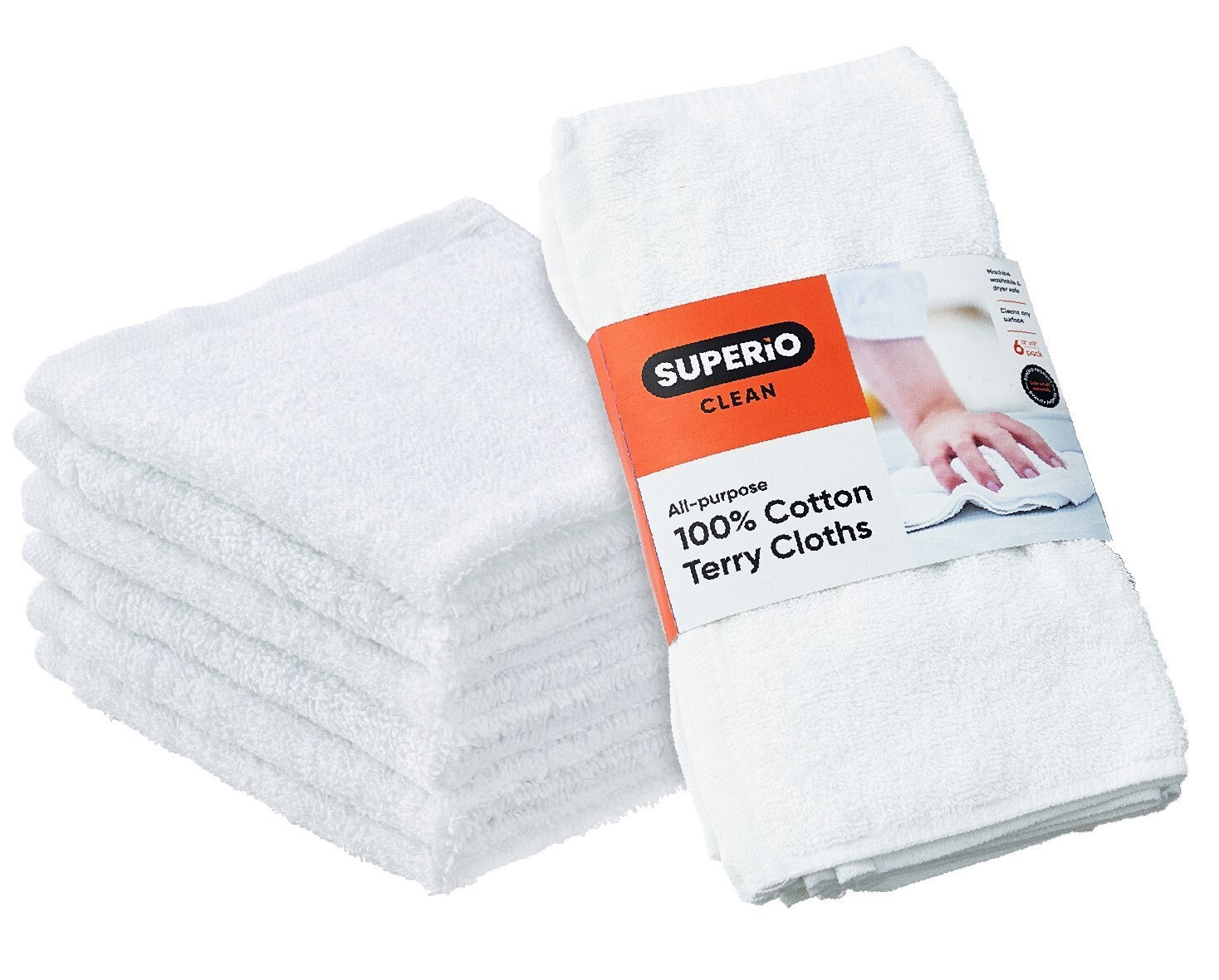Superio Terry Cloths 100% Cotton 12″ White, 6 Pack Cleaning Rags Washcloths