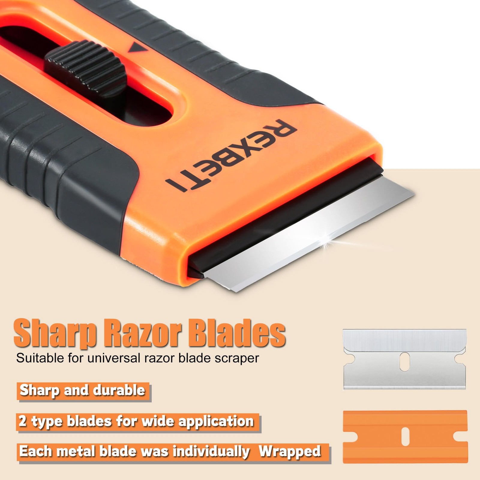 REXBETI Razor Blade Scraper Tool, 2 Pack Set 2 Pack, Orange