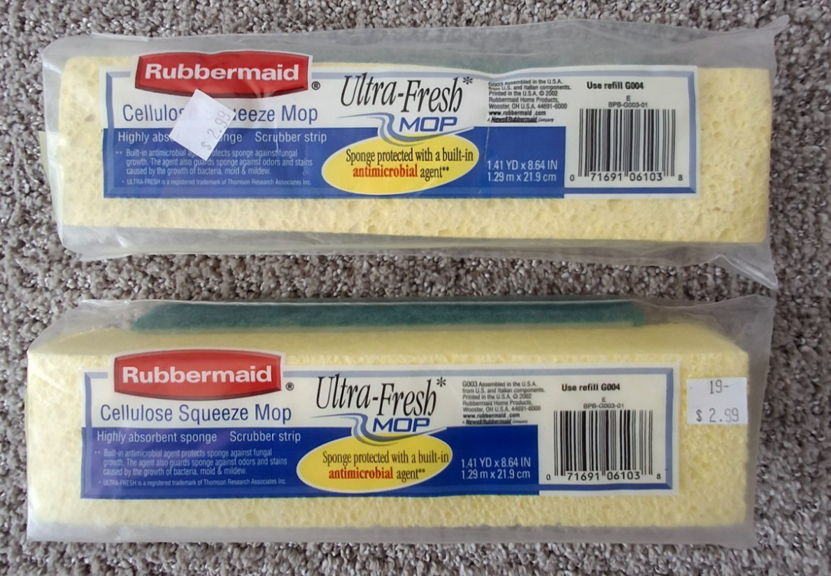 Lot of 2 Rubbermaid Ultra-Fresh Cellulose Squeeze Mop Refill Scrubber Strip New