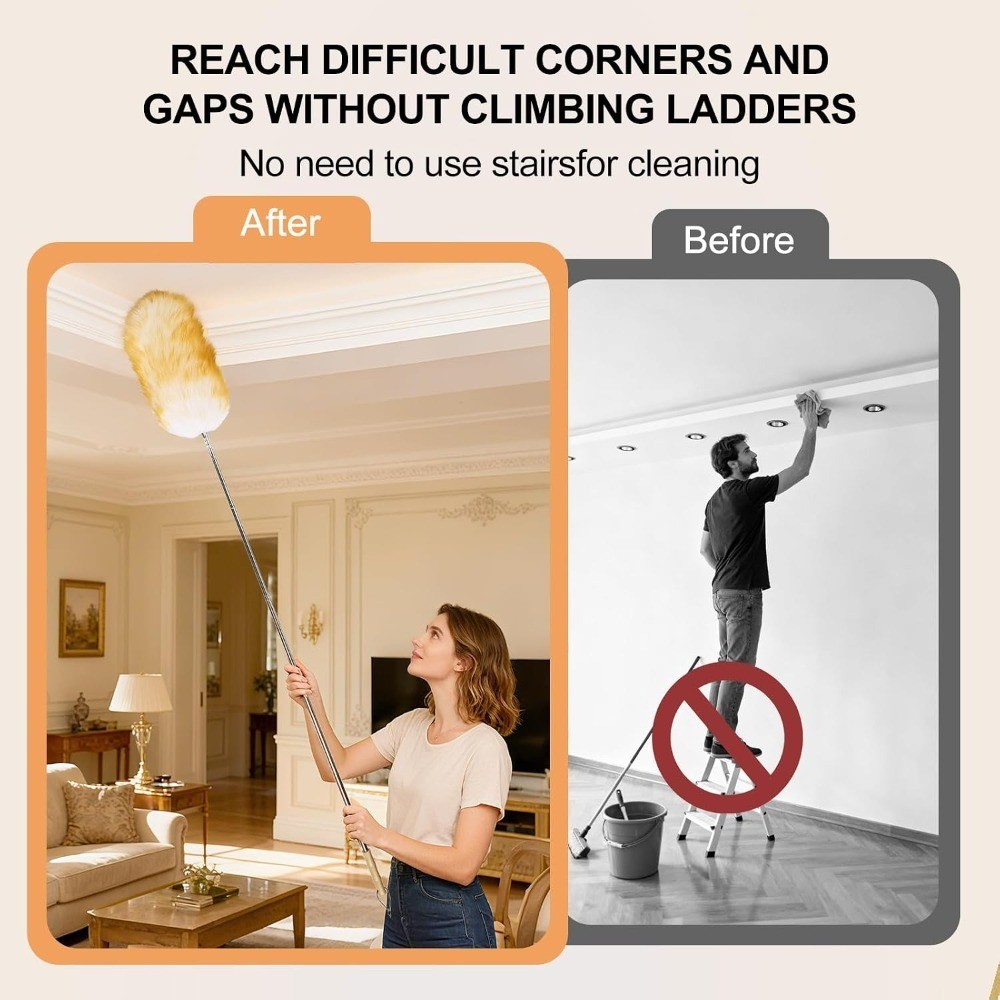 Extendable Lambswool Feather Duster 31-88 Inch, Anti-Static Wool Duster for