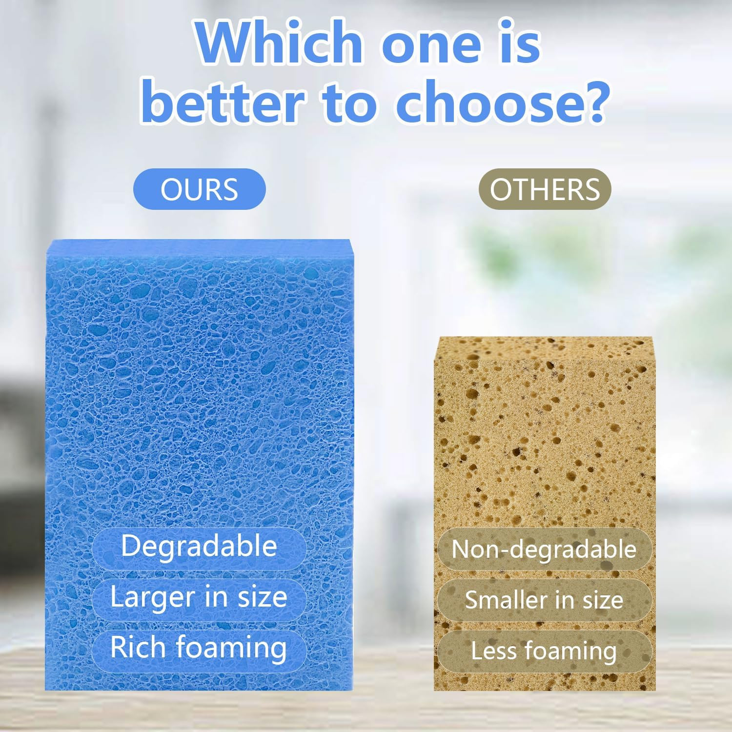 Cellulose Sponges, Large Size 4″ X 6″ X 1″ – Heavy Duty Scrub Kitchen Sponge, Cl