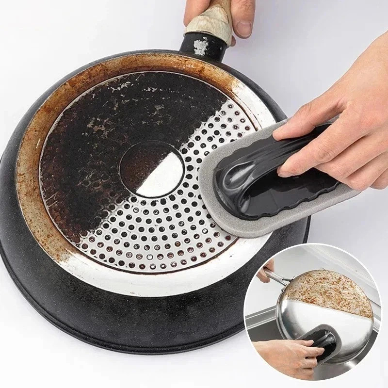 Magic Emery Sponge Cleaning Brush Handle Rust Remover Kitchen Bath Scrubber Tool