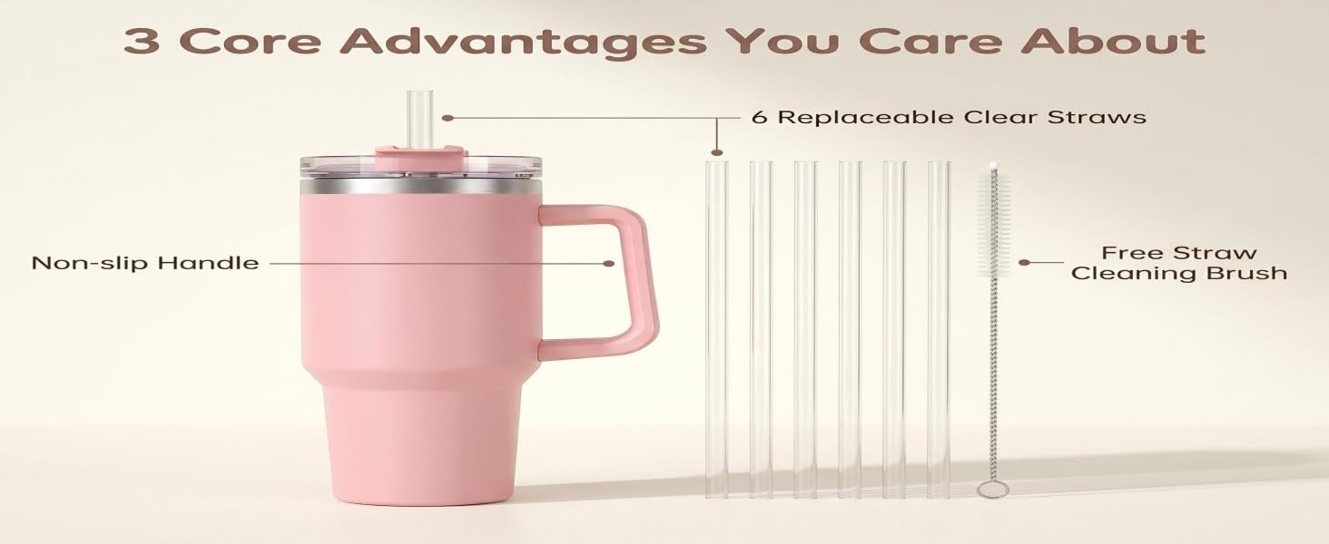 6 Pack Replacement Straws with Cleaning Brush Compatible Stanley 30 oz 40 oz