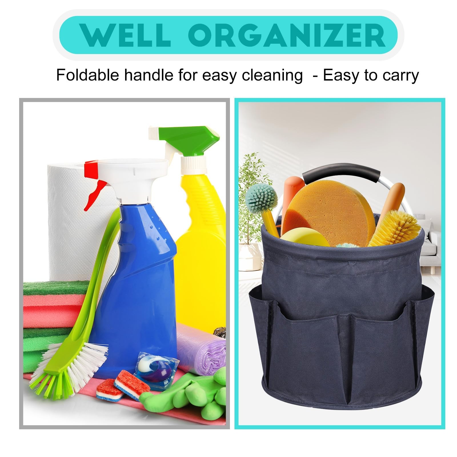 Ashmacdo Cleaning Caddy for Supplies,17L Supply Navy Blue
