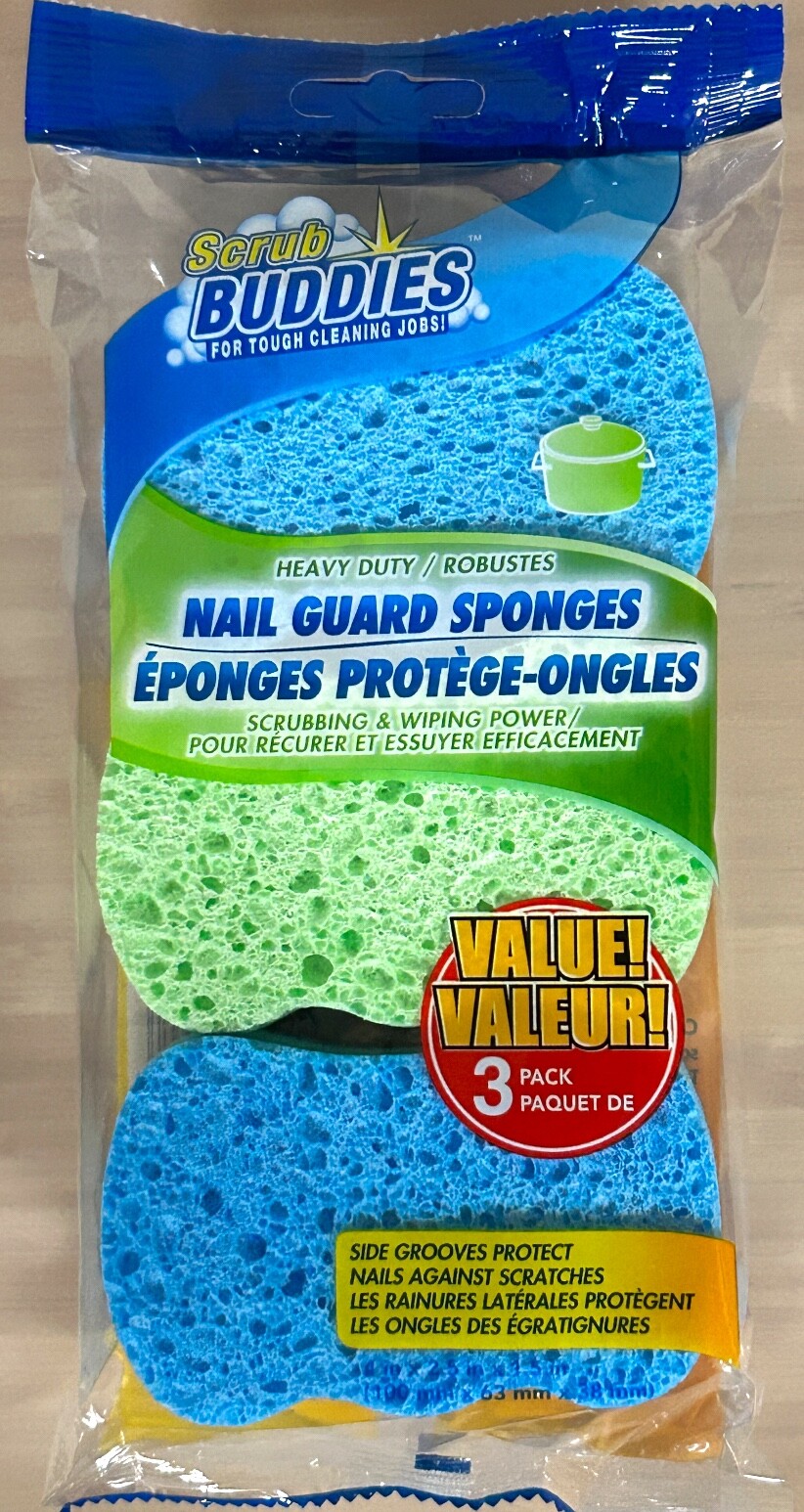 3 x Scrub Buddies Double Sided Nail Guard Sponges with Scrubbing & Wiping Power