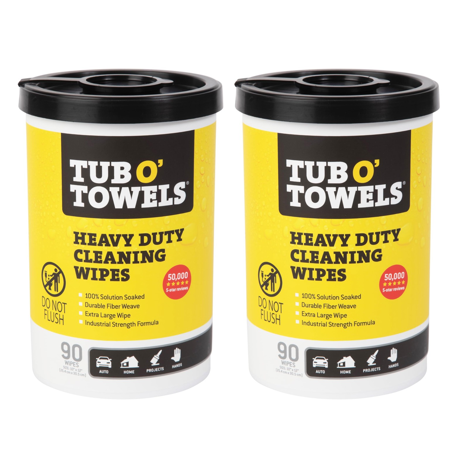 Tub O Towels TW90-2 Heavy-Duty Multi-Surface Cleaning Wipes, Citrus, 10 X 12 Inc