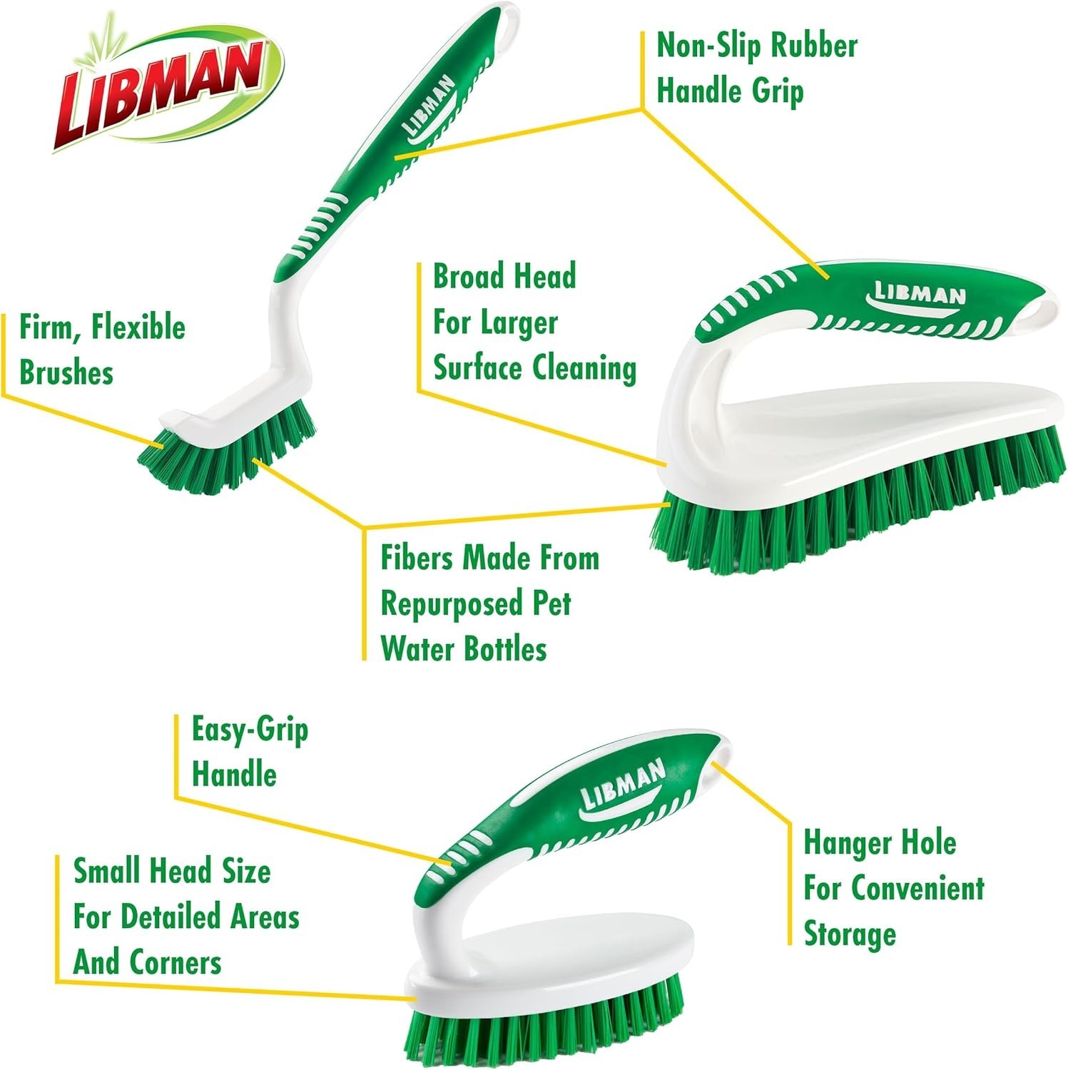 Ultimate Scrub Brush Kit: 3 Durable Brushes for Efficient Tile & Grout Cleaning