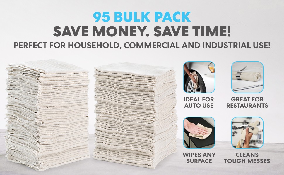 Simpli-Magic Cotton Shop Towels 14″x12″ (100 Pack) – Reusable Cleaning Shop Rags