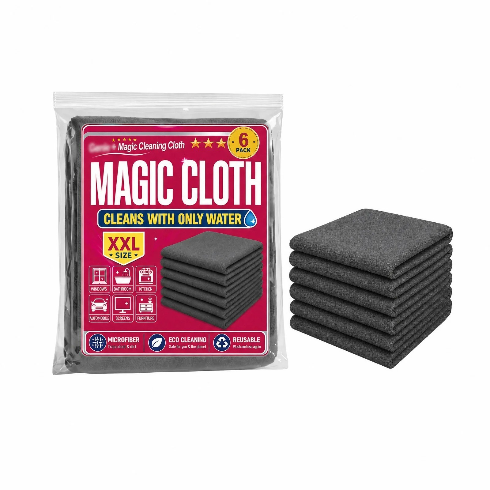 6 Pack Genie Magic Cleaning Cloth Microfiber Cleaning Cloth Reusable 12x16inches