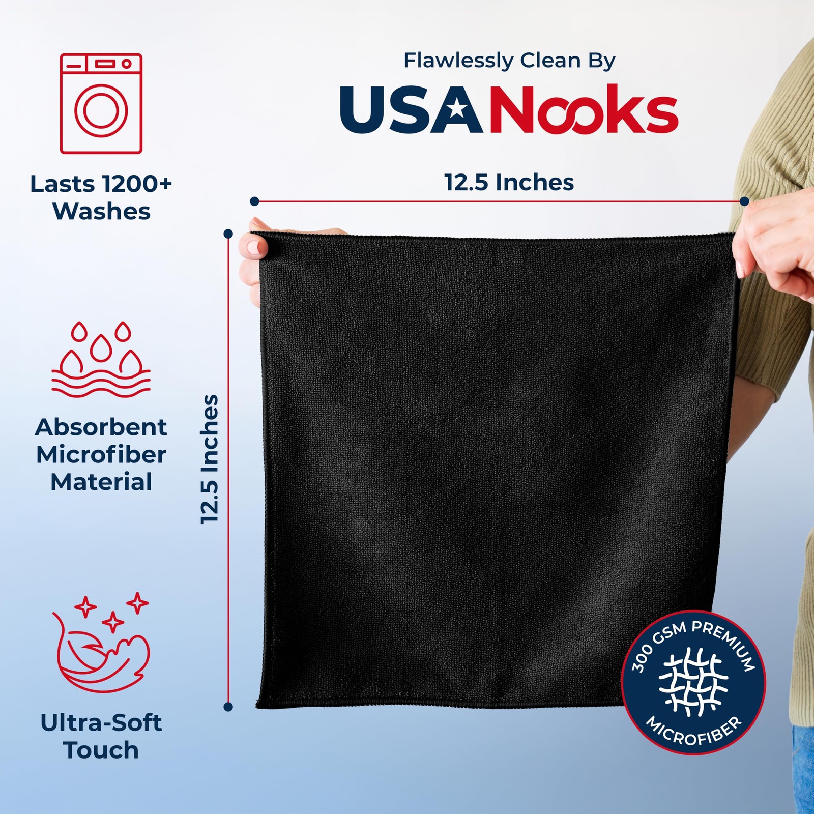 USANOOKS Premium 300GSM Microfiber Cloth – 12.5″x12.5″ – Microfiber Cloth
