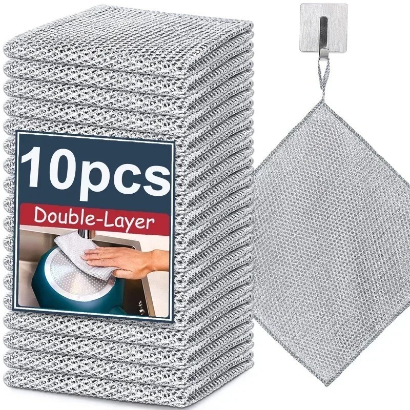 Double Sided Wire Dishcloth Kitchen Scrubber Steel Cleaning Scouring Pad