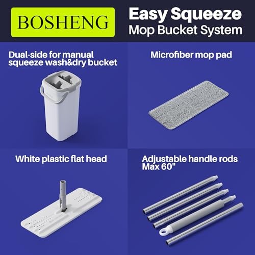 Mop and Bucket with 1 Bucket [White] + 60″ Mop + 2 Grey Pads New Clear 23