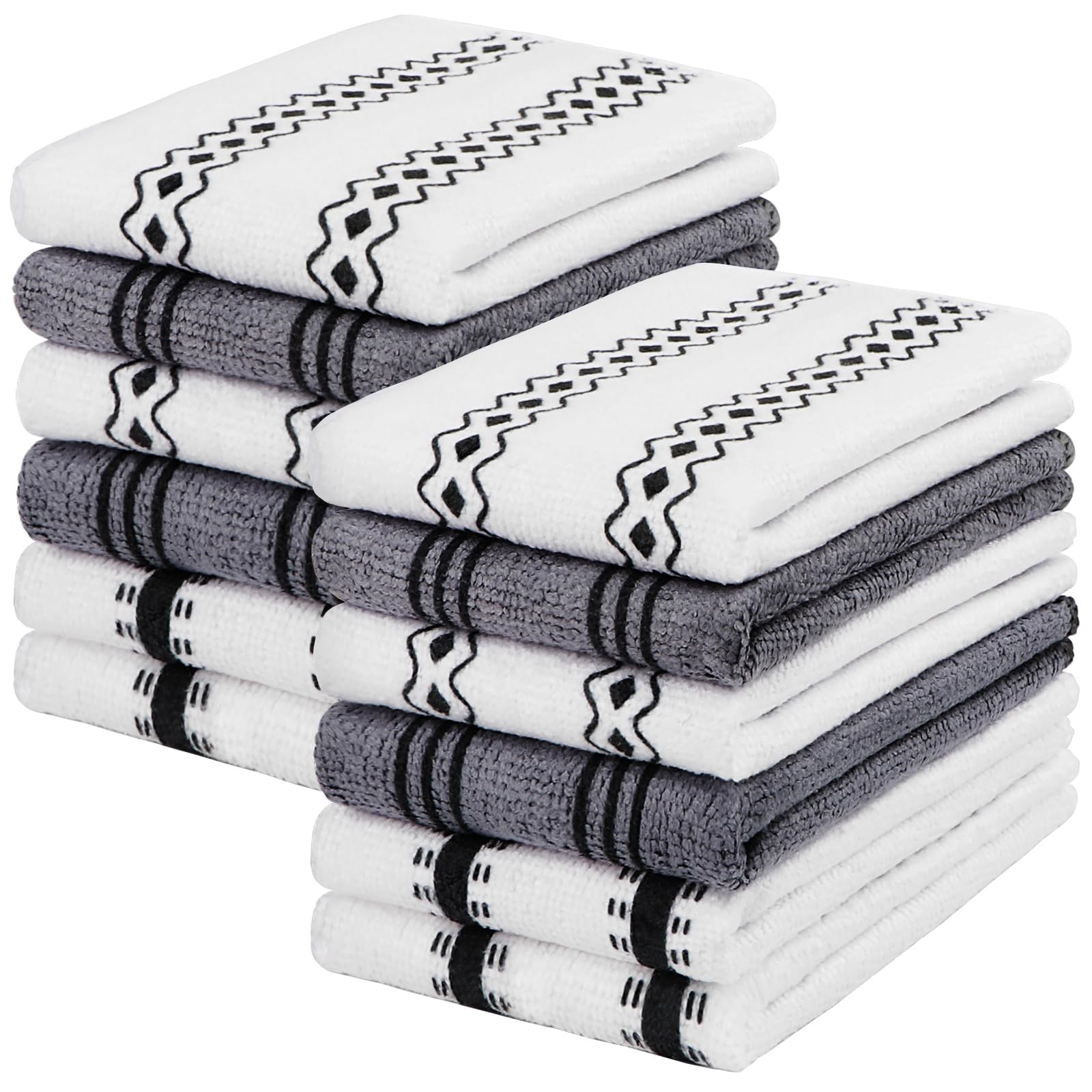 HOMEXCEL Microfiber Cleaning Cloth, Kitchen Towels 11 x 11 inch, White/Grey