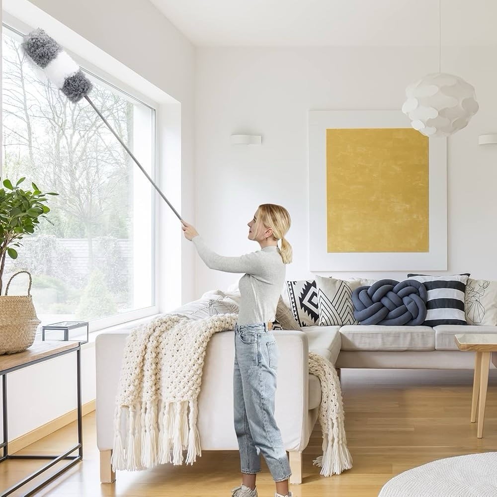 Microfiber Duster for Cleaning Fan, High Ceiling, Blinds, Gray, Silver