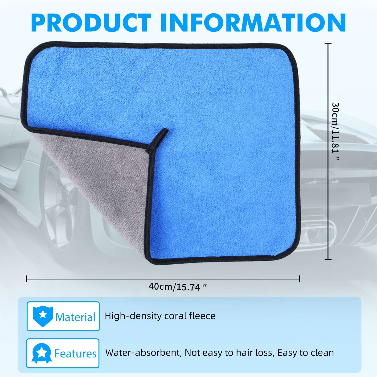Car Wash Towel Microfiber Plush Cleaning Drying Cloth Car Care Cloth 30×40